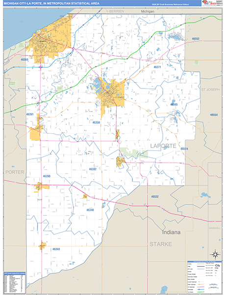 Michigan City-La Porte Metro Area Wall Map Basic Style